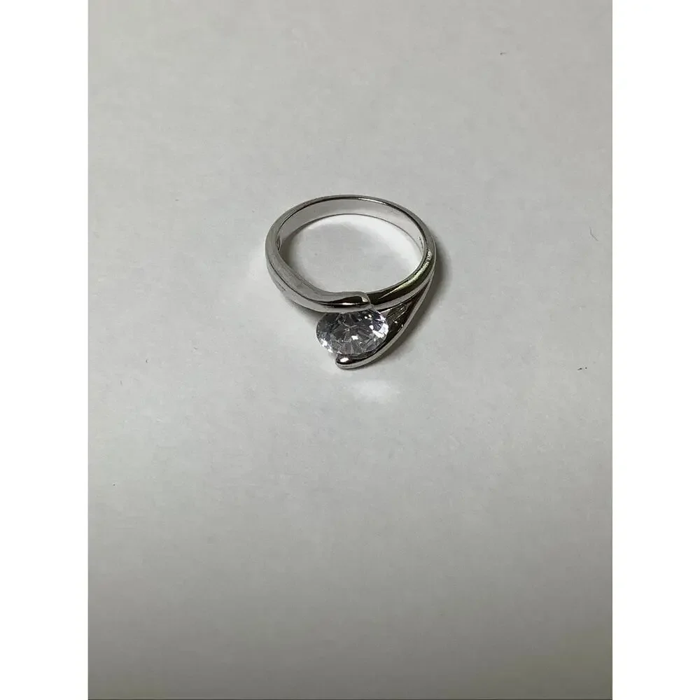 925 Sterling Silver Cubic Zirconia Solitaire Engagement Ring Vintage A7-45